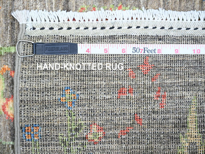 2'5" x 11'2" New Hand Knotted Grey Wool Runner Oriental Rug - MOA10274852