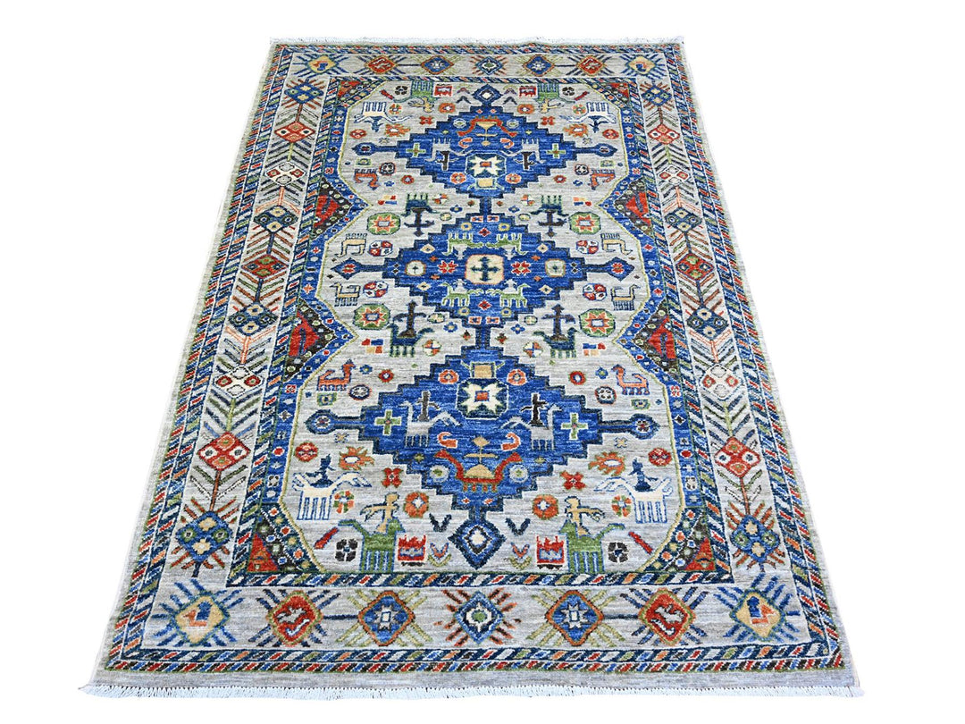 4'1" x 6'2" New Hand Knotted Grey Wool Rectangle Oriental Rug - MOA10274854