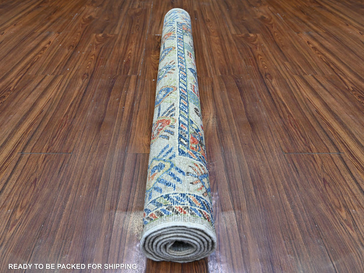 4'1" x 6'2" New Hand Knotted Grey Wool Rectangle Oriental Rug - MOA10274854