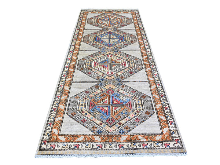 4'2" x 9'9" New Hand Knotted Grey Wool Runner Oriental Rug - MOA10274857