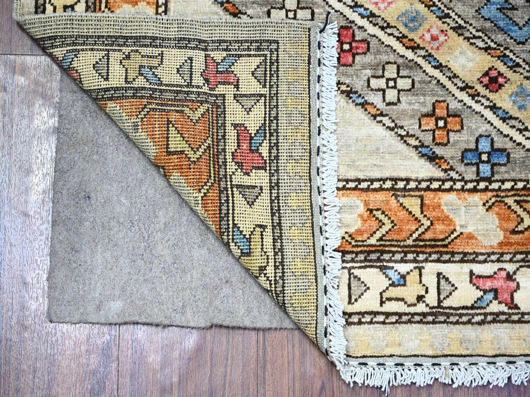 4'2" x 9'9" New Hand Knotted Grey Wool Runner Oriental Rug - MOA10274857