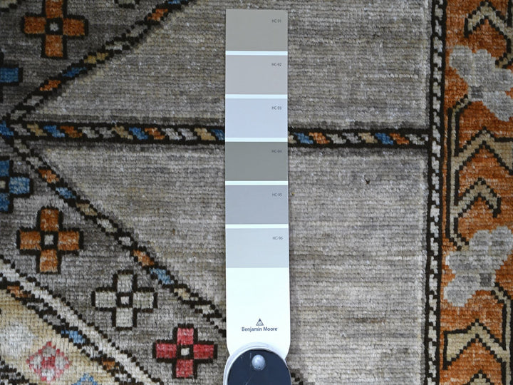 4'2" x 9'9" New Hand Knotted Grey Wool Runner Oriental Rug - MOA10274857