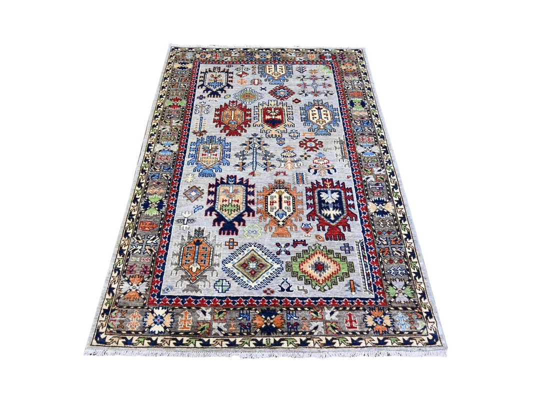 3'11" x 5'11" New Hand Knotted Grey Wool Rectangle Oriental Rug - MOA10274858