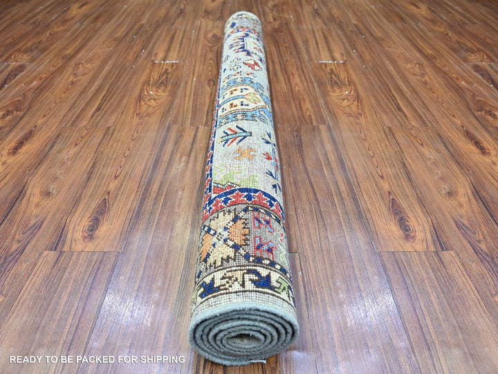 3'11" x 5'11" New Hand Knotted Grey Wool Rectangle Oriental Rug - MOA10274858