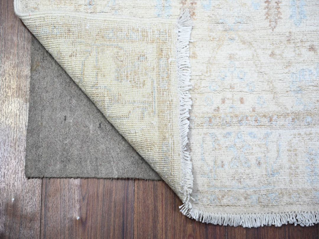 2'4" x 10'2" New Hand Knotted Ivory Wool Runner Oriental Rug - MOA10274874