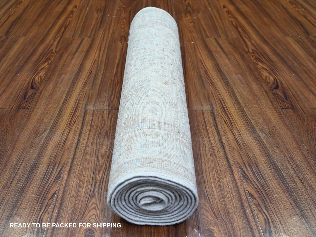 2'4" x 10'2" New Hand Knotted Ivory Wool Runner Oriental Rug - MOA10274874