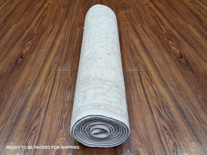 2'4" x 10'2" New Hand Knotted Ivory Wool Runner Oriental Rug - MOA10274874