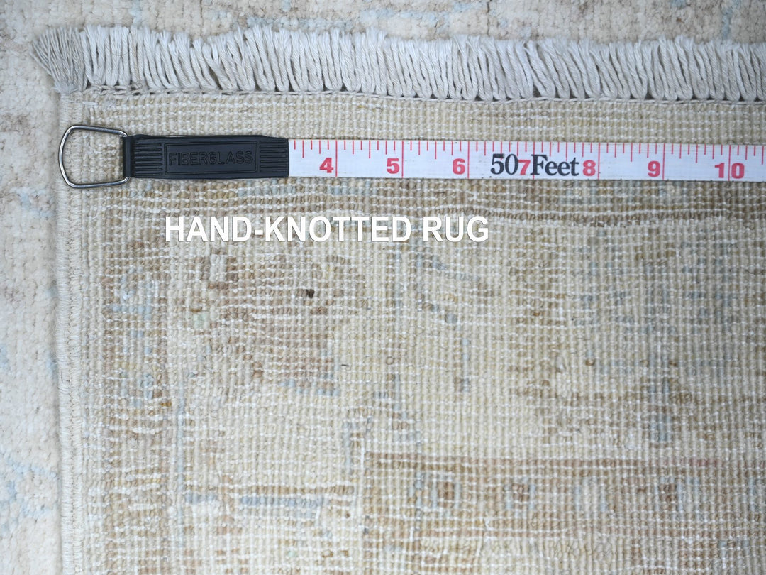 2'4" x 10'2" New Hand Knotted Ivory Wool Runner Oriental Rug - MOA10274874