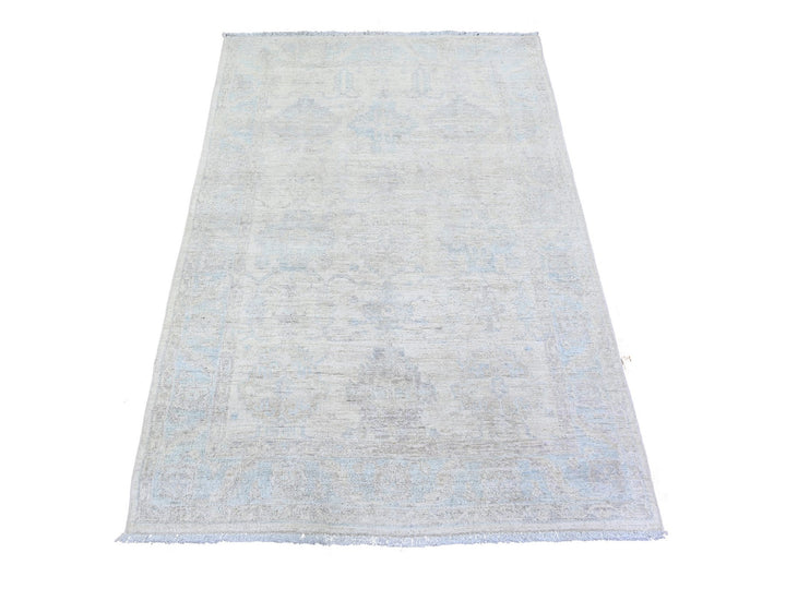 3'10" x 5'8" New Hand Knotted Ivory Wool Rectangle Oriental Rug - MOA10274879