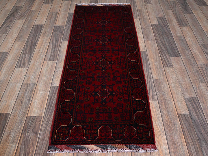 1'10" x 5'0" New Hand Knotted Red Wool Runner Oriental Rug - MOA102748