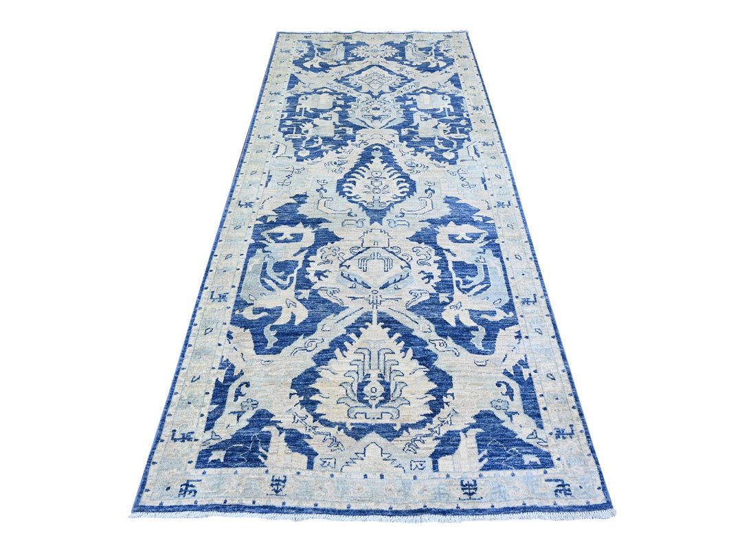 4'2" x 9'7" New Hand Knotted Blue Wool Runner Oriental Rug - MOA10274902