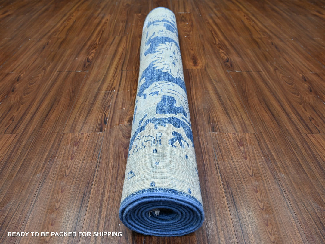 4'2" x 9'7" New Hand Knotted Blue Wool Runner Oriental Rug - MOA10274902