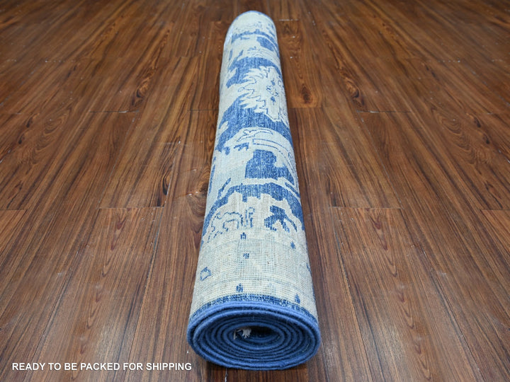 4'2" x 9'7" New Hand Knotted Blue Wool Runner Oriental Rug - MOA10274902