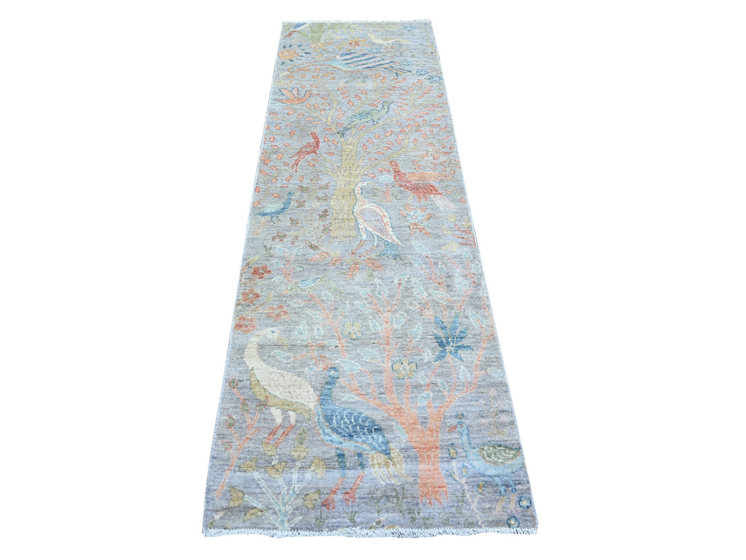 2'5" x 8'3" New Hand Knotted Grey Wool Runner Oriental Rug - MOA10274915