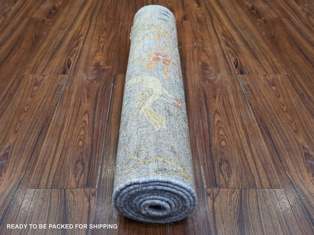 2'5" x 8'3" New Hand Knotted Grey Wool Runner Oriental Rug - MOA10274915