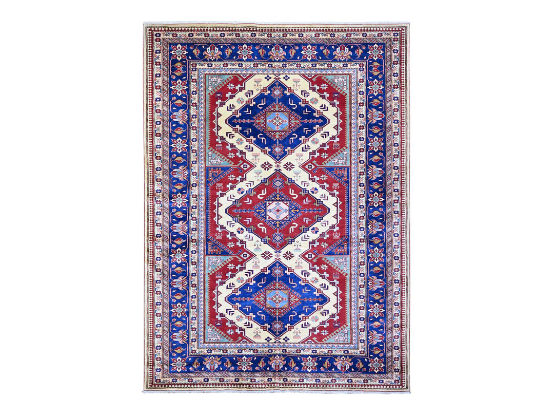 6'9" x 9'4" New Hand Knotted Ivory Wool Rectangle Oriental Rug - MOA10274922