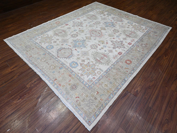 8'0" x 9'9" New Hand Knotted Ivory Wool Rectangle Oriental Rug - MOA10274926