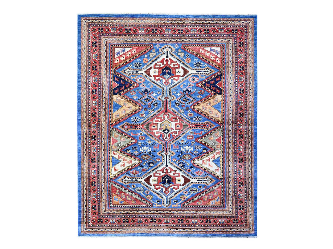 8'4" x 9'10" New Hand Knotted Blue Wool Rectangle Oriental Rug - MOA10274928