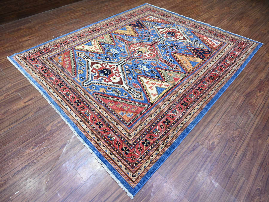 8'4" x 9'10" New Hand Knotted Blue Wool Rectangle Oriental Rug - MOA10274928
