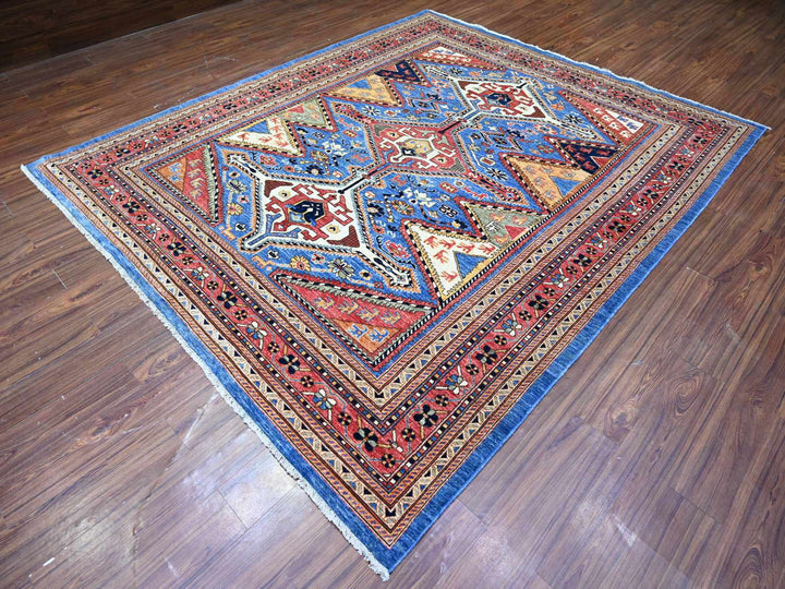 8'4" x 9'10" New Hand Knotted Blue Wool Rectangle Oriental Rug - MOA10274928
