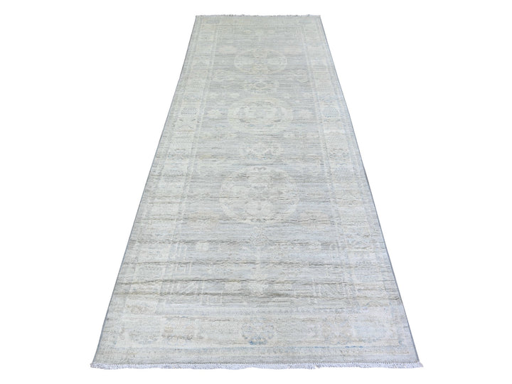 3'9" x 9'9" New Hand Knotted Grey Wool Runner Oriental Rug - MOA10274950