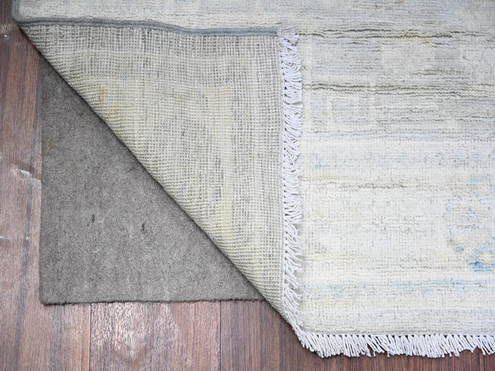 3'9" x 9'9" New Hand Knotted Grey Wool Runner Oriental Rug - MOA10274950