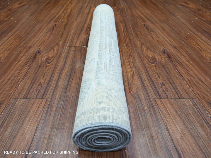 3'9" x 9'9" New Hand Knotted Grey Wool Runner Oriental Rug - MOA10274950