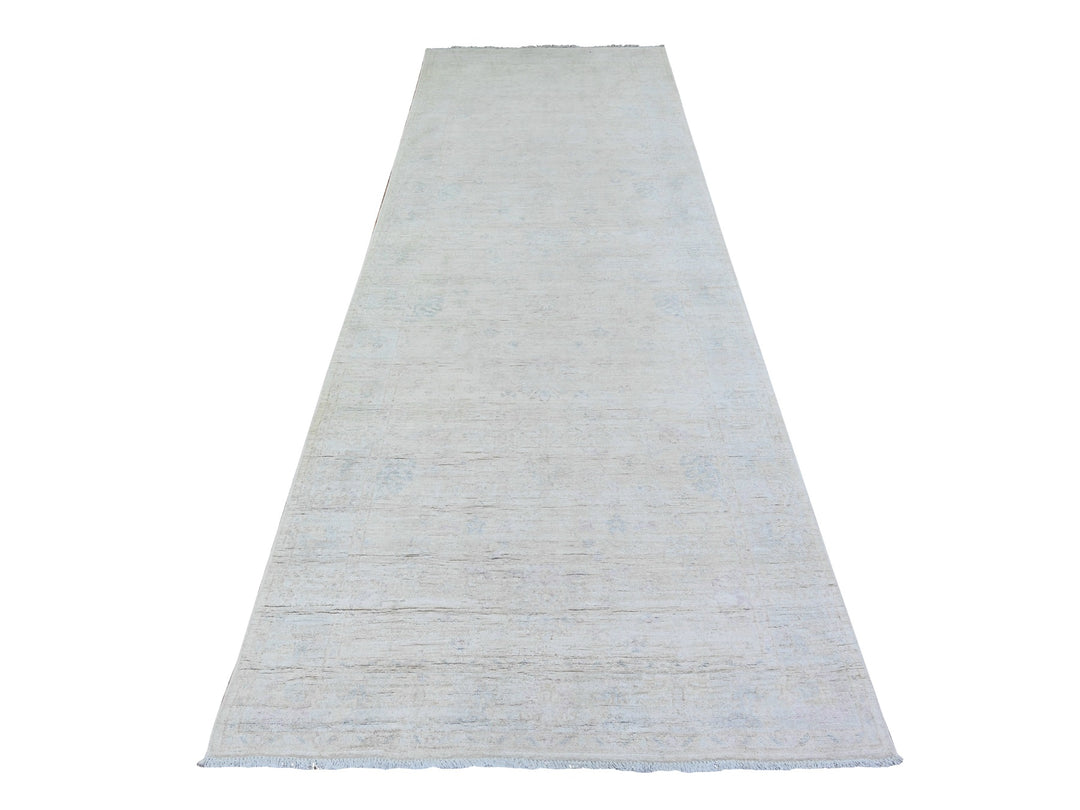 3'10" x 11'2" New Hand Knotted Ivory Wool Runner Oriental Rug - MOA10274951