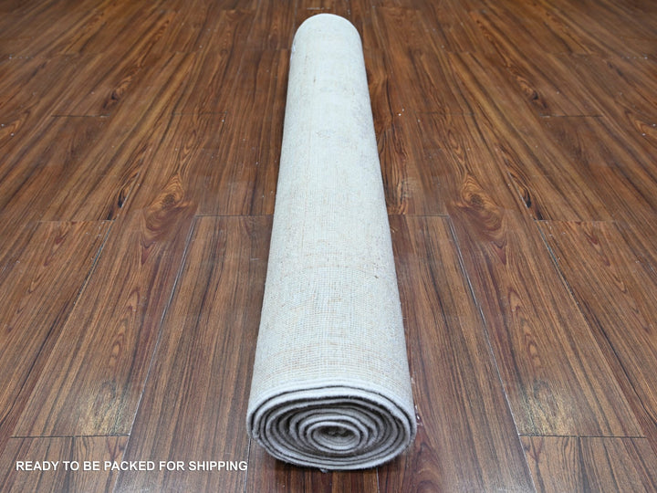 3'10" x 11'2" New Hand Knotted Ivory Wool Runner Oriental Rug - MOA10274951