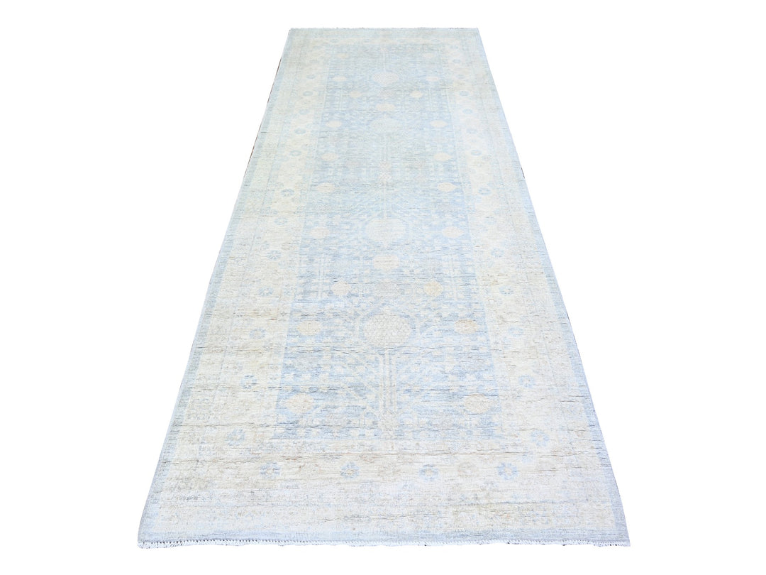 3'11" x 10'0" New Hand Knotted Grey Wool Runner Oriental Rug - MOA10274952