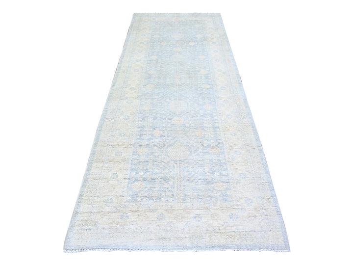 3'11" x 10'0" New Hand Knotted Grey Wool Runner Oriental Rug - MOA10274952