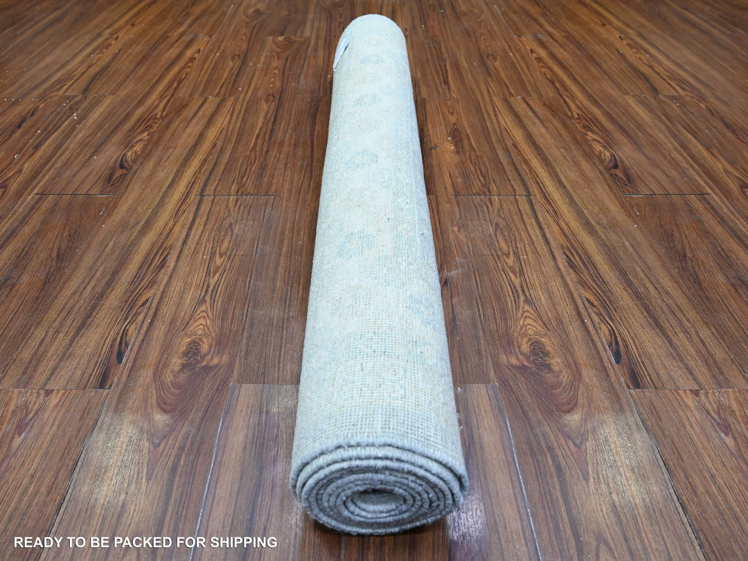 3'11" x 10'0" New Hand Knotted Grey Wool Runner Oriental Rug - MOA10274952