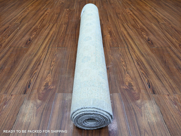 3'11" x 10'0" New Hand Knotted Grey Wool Runner Oriental Rug - MOA10274952