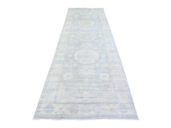 4'0" x 12'2" New Hand Knotted Grey Wool Runner Oriental Rug - MOA10274953