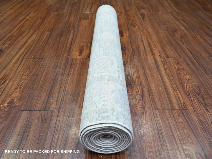 4'0" x 12'2" New Hand Knotted Grey Wool Runner Oriental Rug - MOA10274953
