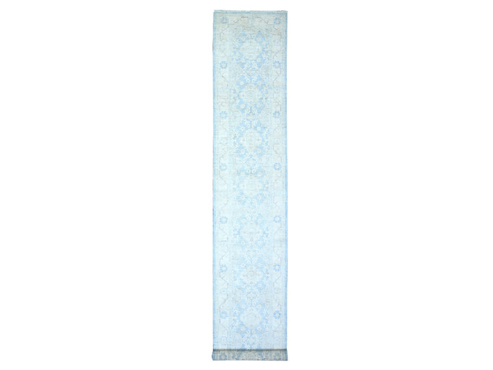 2'8" x 16'2" New Hand Knotted Blue Wool Runner Oriental Rug - MOA10274954