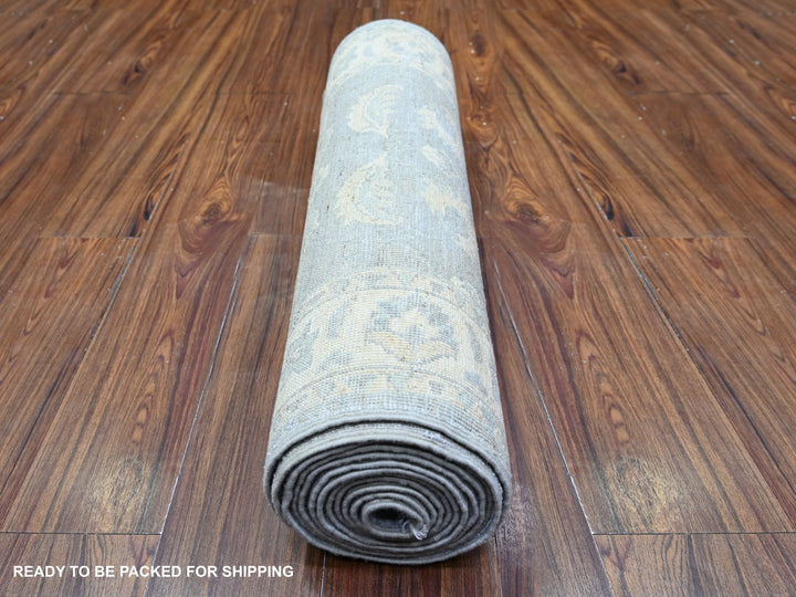 2'6" x 14'8" New Hand Knotted Grey Wool Runner Oriental Rug - MOA10274956