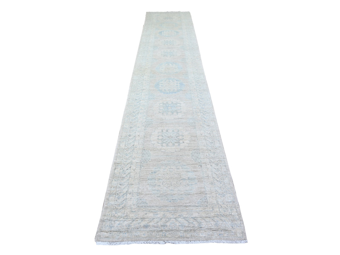 2'10" x 15'0" New Hand Knotted Grey Wool Runner Oriental Rug - MOA10274958