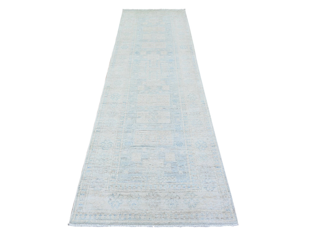 3'1" x 10'0" New Hand Knotted Grey Wool Runner Oriental Rug - MOA10274959