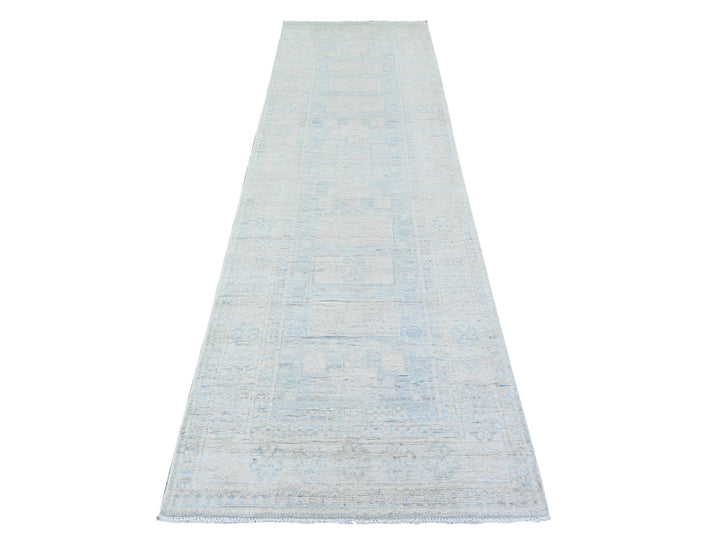 3'1" x 10'0" New Hand Knotted Grey Wool Runner Oriental Rug - MOA10274959