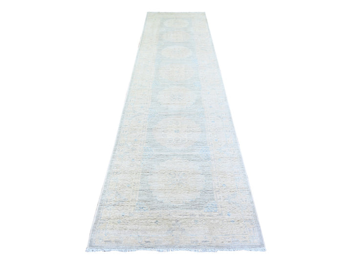 3'1" x 12'0" New Hand Knotted Ivory Wool Runner Oriental Rug - MOA10274961