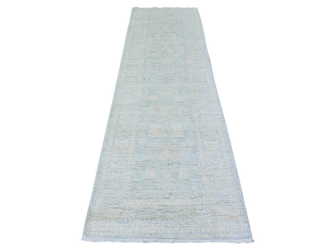 2'11" x 9'10" New Hand Knotted Grey Wool Runner Oriental Rug - MOA10274963