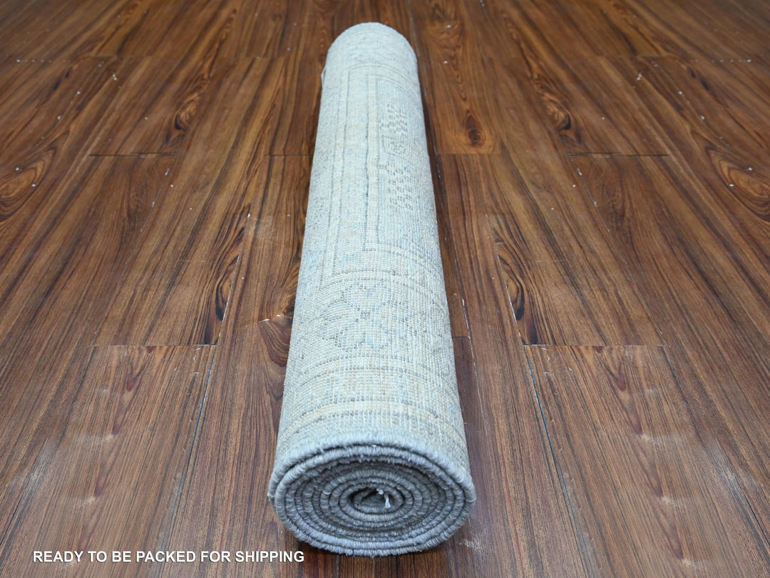 2'11" x 9'10" New Hand Knotted Grey Wool Runner Oriental Rug - MOA10274963