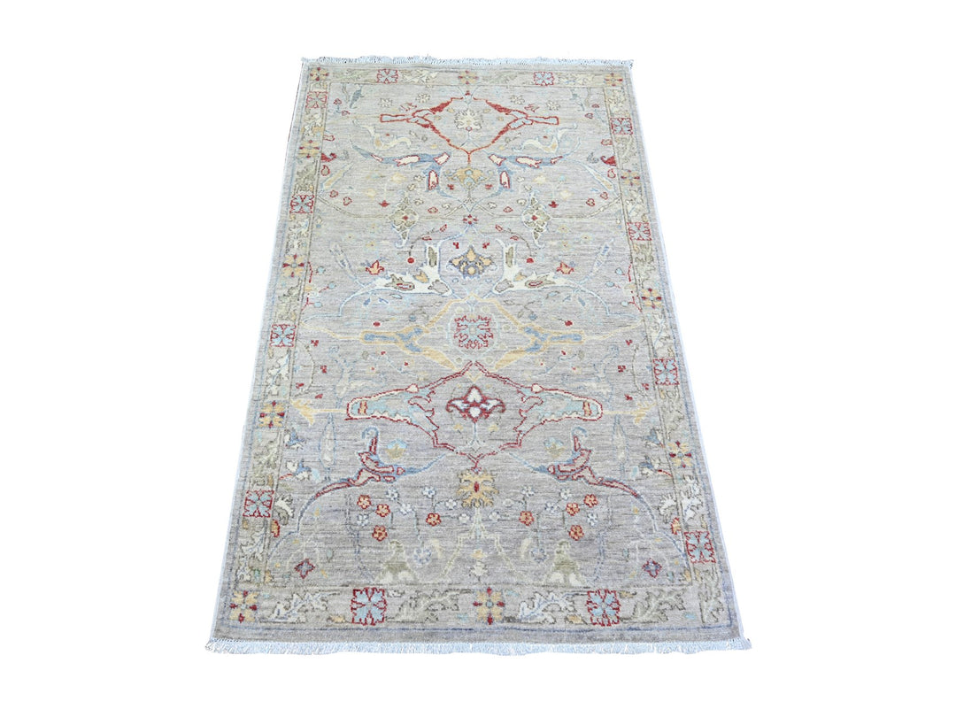 3'1" x 5'0" New Hand Knotted Grey Wool Rectangle Oriental Rug - MOA10274969