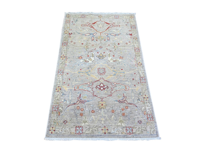 3'1" x 5'0" New Hand Knotted Grey Wool Rectangle Oriental Rug - MOA10274969