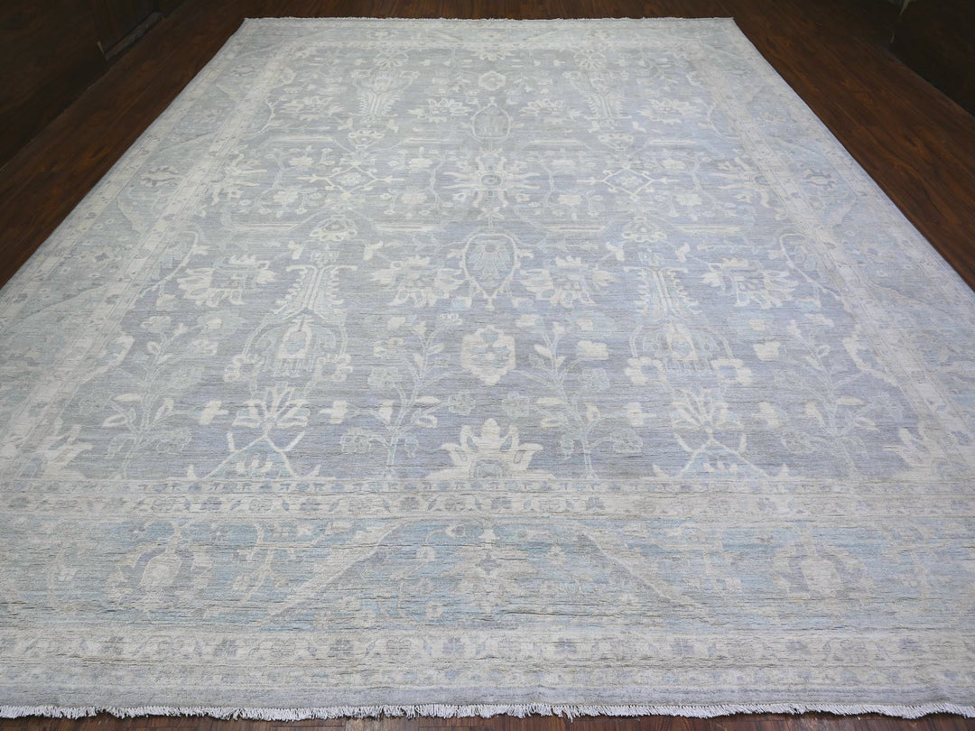 11'9" x 14'4" New Hand Knotted Grey Wool Rectangle Oriental Rug - MOA10274972