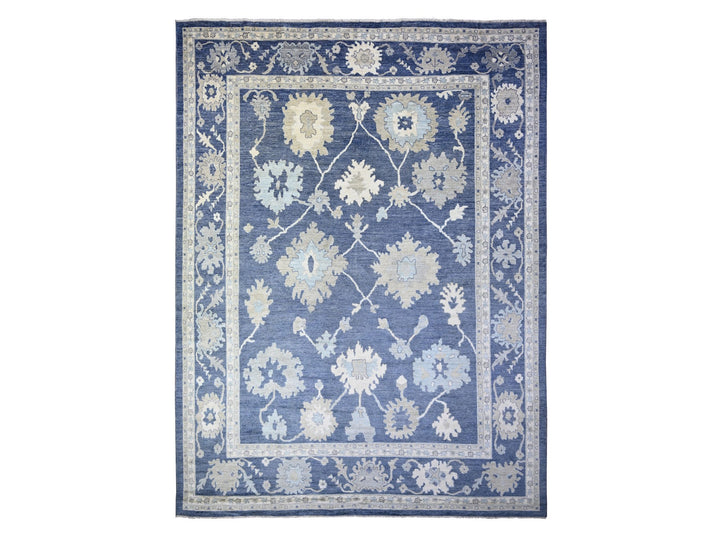 12'1" x 15'7" New Hand Knotted Blue Wool Rectangle Oriental Rug - MOA10274999