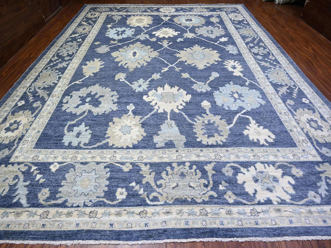 12'1" x 15'7" New Hand Knotted Blue Wool Rectangle Oriental Rug - MOA10274999