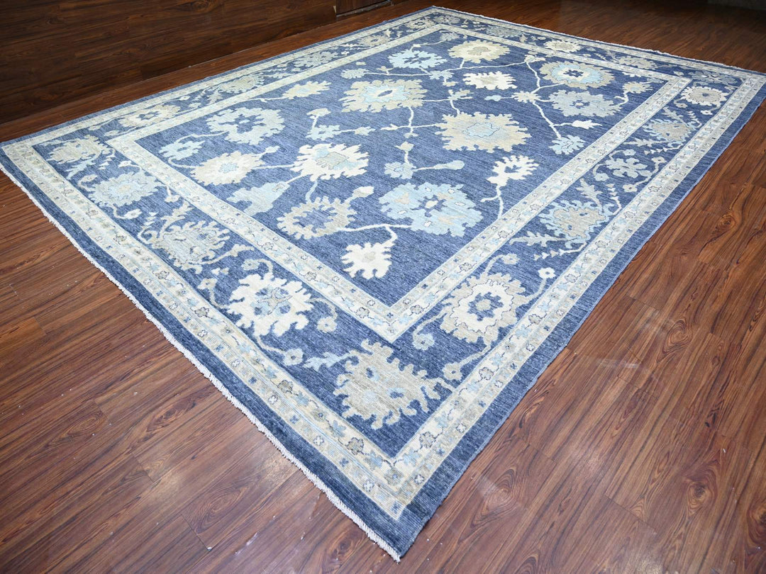 12'1" x 15'7" New Hand Knotted Blue Wool Rectangle Oriental Rug - MOA10274999