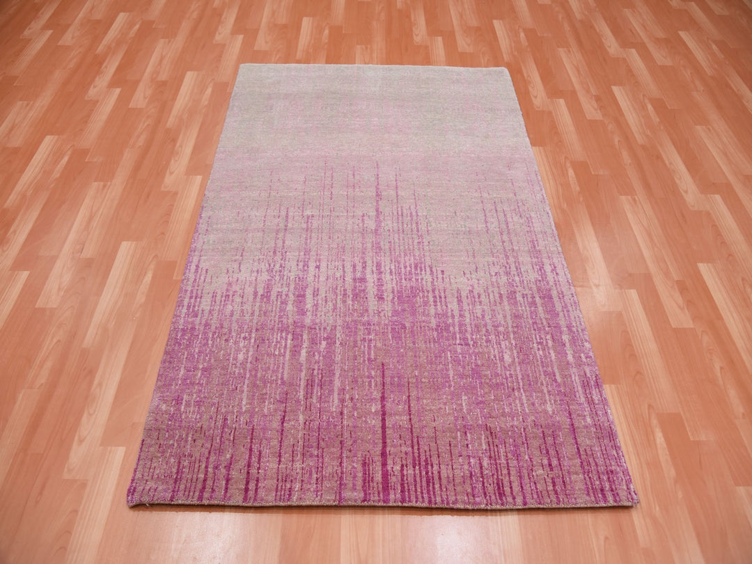 4'1" x 6'2" New Hand Knotted Pink Wool Rectangle Oriental Rug - MOA10275021